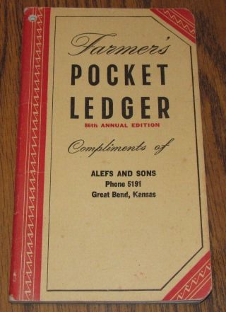 1952 - 1953 John Deere Farmers Pocket Ledger 86th Alefs & Sons Great Bend Kansas