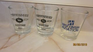 2 Tennessee Squire 2006 & 2007 Shot Glasses & 1 Wisconsin Aviation Shot Glass