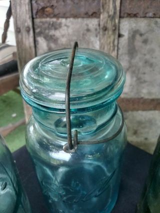 Antique/Vintage BALL IDEAL MASON Fruit Jar PINT Aqua blue green 5