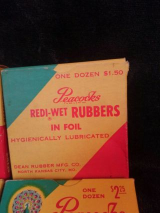Vintage Condom Dean ' s Peacocks Condoms 1950s 4 boxes of one dozen 3