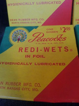 Vintage Condom Dean ' s Peacocks Condoms 1950s 4 boxes of one dozen 4