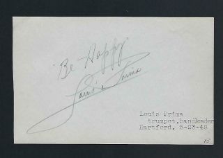 Louis Prima Signed Vintage Album Page Jazz Trumpeter And Bandleader
