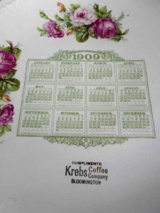 1909 Calendar Plate Krebs Coffee Company Bloominton 2