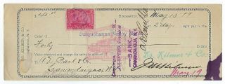 Dr.  Kilmer 1899 Check W/ 2 Cent Documentary Stamp W/dr.  Kilmer Cancel