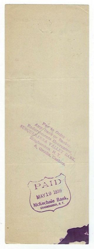Dr.  Kilmer 1899 check w/ 2 cent documentary stamp w/Dr.  Kilmer cancel 2