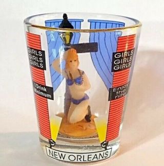 Orleans Collectible Shot Glass Girl Stripper In The Glass Pole Curtains Rare