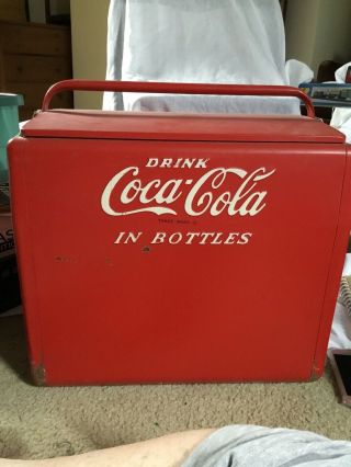 Coca Cola Metal Cooler.  Rare With Bottle Opener And Stopper.