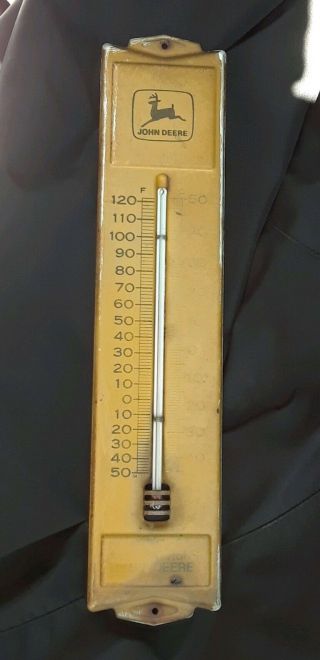 John Deere Tin Thermometer Sign Farm Tractor Vintage Old Gas Oil Diesel