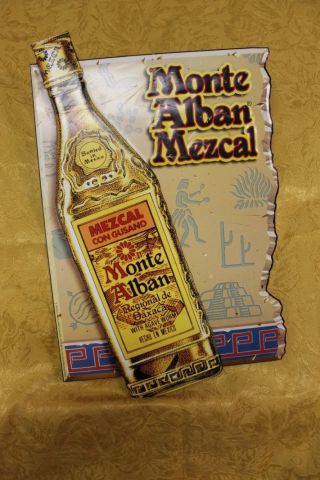 Monte Alban Mezcal Metal Tequila Sign 20 " X 12 1/2  Eat The Worm " Man Cave