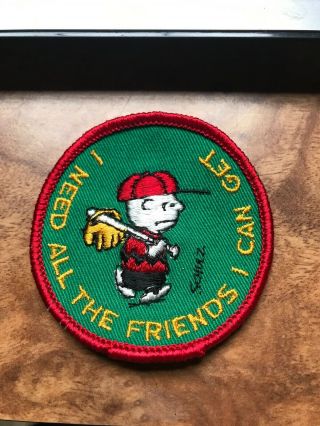 Vtg Charlie Brown Baseball Patch 3 " I Need All The Friends I Can Get Rare 70s
