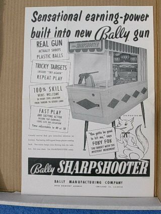 1961 Bally Sharpshooter Arcade Gun Advertising Flyer