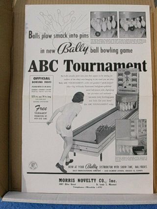 1957 Bally Abc Tournament Big Ball Bowler Advertising Flyer