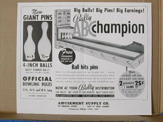 1957 Bally Abc Champion Big Ball Bowler Advertising Flyer