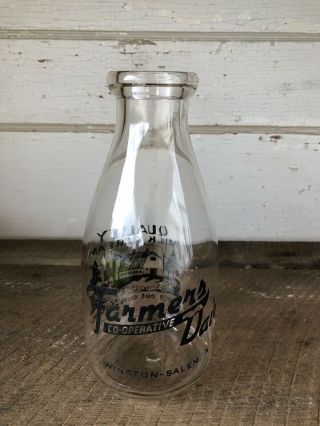 Antique Milk Bottle Farmer’s Dairy Winston Salem Nc Quart Acl