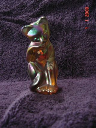 Fenton Carnival Glass Cat - Hand Painted
