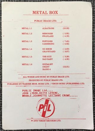 PUBLIC IMAGE LIMITED Metal Box (1979) 3 x 12” Box Set Virgin POST PUNK Rare 4