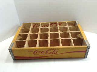 1978 Yellow Wooden Coca Cola Crate - 12 Bottle Carrier - Temple - Chattanooga Tn.