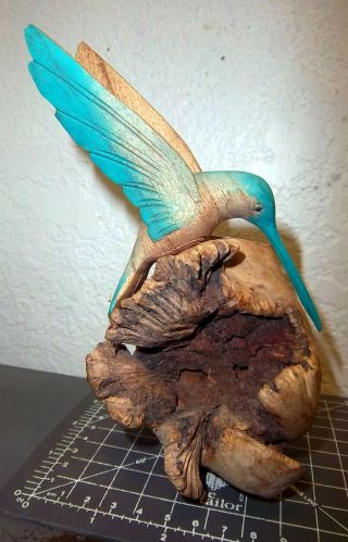 Hand Carved Hummingbird On Wood Burl - Awesome Piece Of Art,  Great Home Decor