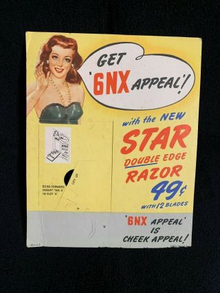 1940s Cardboard Vintage Counter Display Star 6nx Double Edged Razor Blades