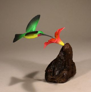 Hummingbird Sculpture With Red Flower Direct From John Perry 7in Tall
