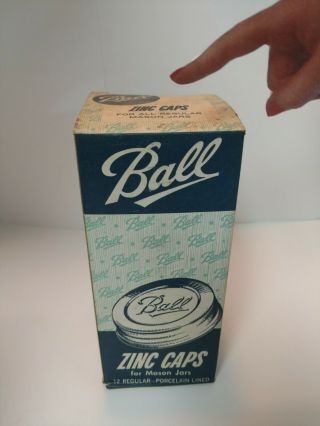 Vintage Ball Zinc Mason Jar Lids Caps Porcelain Lined Box Of 11 Old Stock
