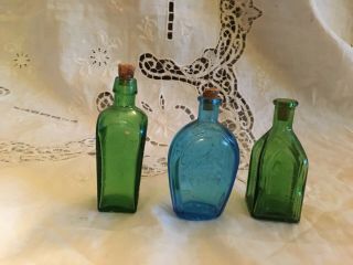 3 Vtg Bottles w/ Corks Green/Blue Chief Wahoo Tree of Life T.  Jefferson Wheaton 3