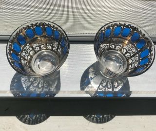 Vintage Blue And Gold Patterned Small Cocktail Glasses Set Of 2