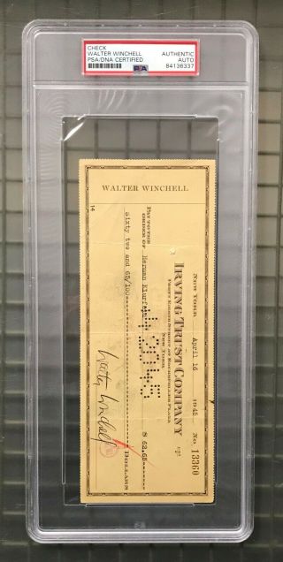 Walter Winchell Signed 1945 Check Radio News Commentator Psa/dna Deceased 1972