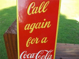 OLD PORCELAIN THANKS CALL AGAIN FOR A COCA COLA SIGN DOOR PUSH PLATE HEAVY SIGN 3