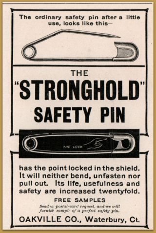 1898 Oakville Co Stronghold Safety Pin Print Ad
