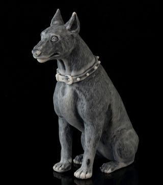 Doberman Pinscher Marble Dog Figurine Russian Art Stone Animal Sculpture 4 5/16 "