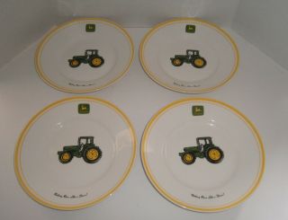 (4) John Deere Gibson Yellow Rim Soup Dishes 8 3/4” Bowls Large Tractor