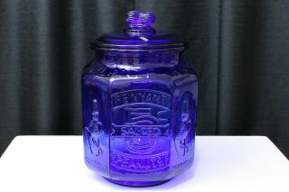 Blue Planters Mr.  Peanut Jar Salted 5 Cents Pennant Glass Jar W/ Lid