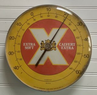 Vintage 12 " Calvert Extra Whiskey Glass Face Thermometer Man Cave Bar Display