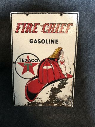 Antique Texaco Fire Chief Gas Station Sign Pump Plate Vintage Porcelain 1950
