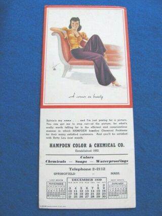 (5) Vintage HAMPDEN CHEMICAL CO.  PIN - UP GIRL INK BLOTTERS,  1939 - 1942 2