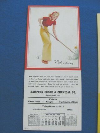 (5) Vintage HAMPDEN CHEMICAL CO.  PIN - UP GIRL INK BLOTTERS,  1939 - 1942 4