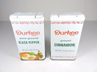 2 Vintage Durkee Spice Tins Metal Cinnamon Black Pepper
