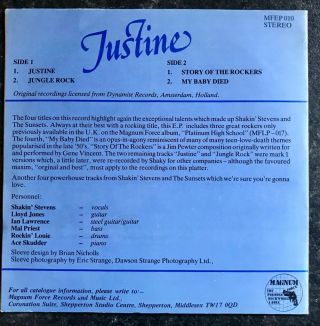 Shakin’ Stevens And The Sunsets 7” Vinyl EP “Justine” VERY RARE BLUE SLEEVE 5