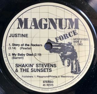 Shakin’ Stevens And The Sunsets 7” Vinyl EP “Justine” VERY RARE BLUE SLEEVE 6