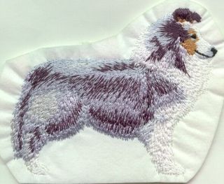 Blue Merle Sheltie Full Body Dog Gorgeous Bathroom Set Hand Towels Embroidered