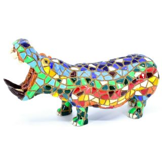 Barcino Hand Painted Classic Colorful Mosaic Hippopotamus Hippo Figurine 55512