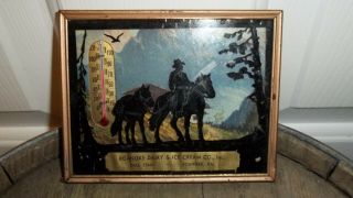 Vintage Framed Thermometer Roanoke Dairy & Ice Cream Co.  Cowboy Horse Silhouette
