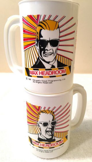 TWO RARE 1986 Vintage MAX HEADROOM Coffee Cups (Has 2 different heads on cups) 4