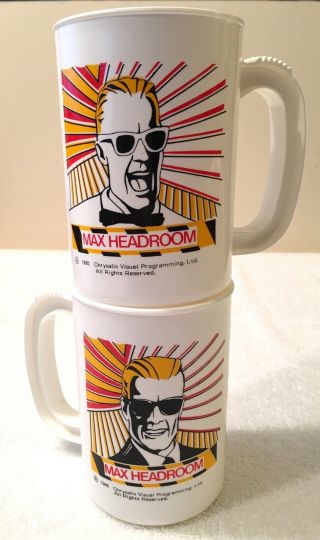 TWO RARE 1986 Vintage MAX HEADROOM Coffee Cups (Has 2 different heads on cups) 5