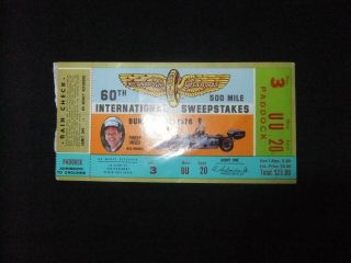 Vintage 1976 Indy 500 Race Ticket Stub Bobby Unser Winner In 1975
