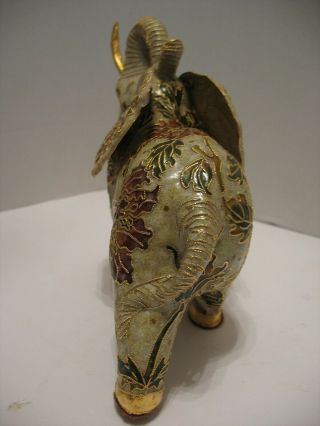 Exquisite Cloisonne Large Elephant Trunk Up Gold Tusks/Feet Good Luck Statue 3