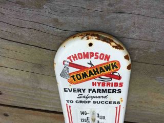 Old Thompson Tomahawk Corn Hybrids Metal Advertising Thermometer Belmond Iowa 3