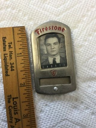 Antique Vintage Employee Badge Firestone Tire & Rubber Company By Bastian Bros