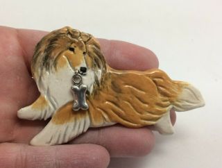 Collie Sheltie Dog Pin Brooch Jewelry Sculpture Painting Hand Made Art Charm